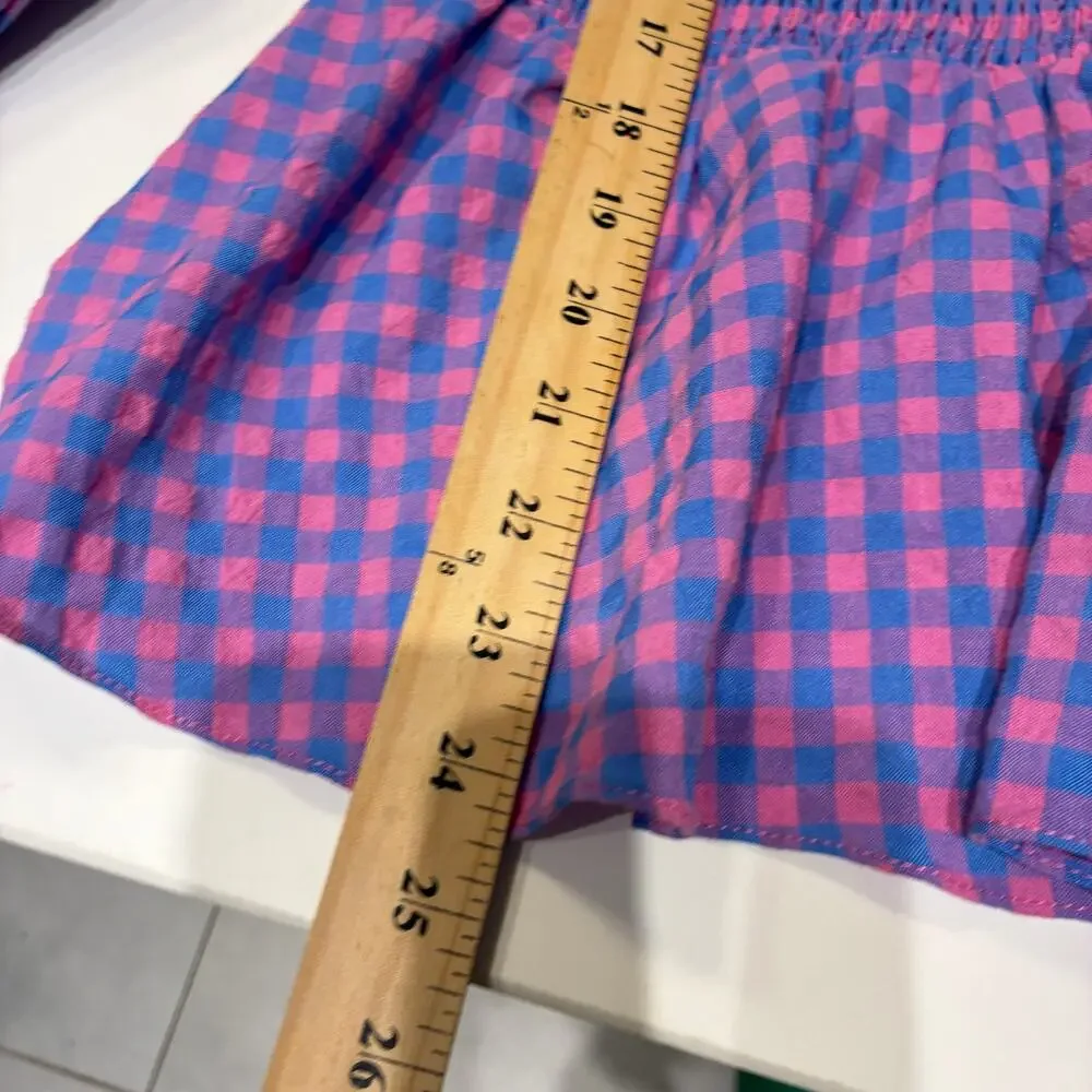Tuckernuck Lavender and Pink Gingham Smocked Peplum Blouse
